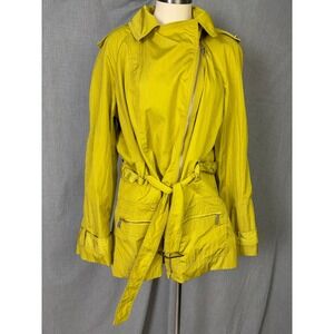AK Anne Klein Chartreuse Belted Trench Coat XL Lightweight Modern Utility